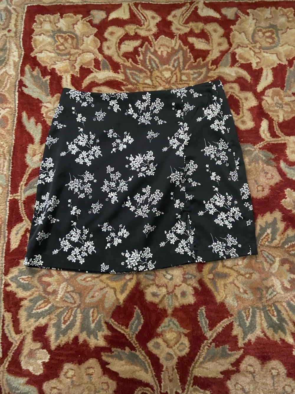 Forever 21 Black Mini Skirt with White Floral Print